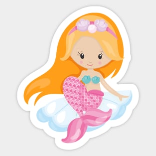 Little Mermaid, Cute Mermaid, Orange Hair, Shells Sticker